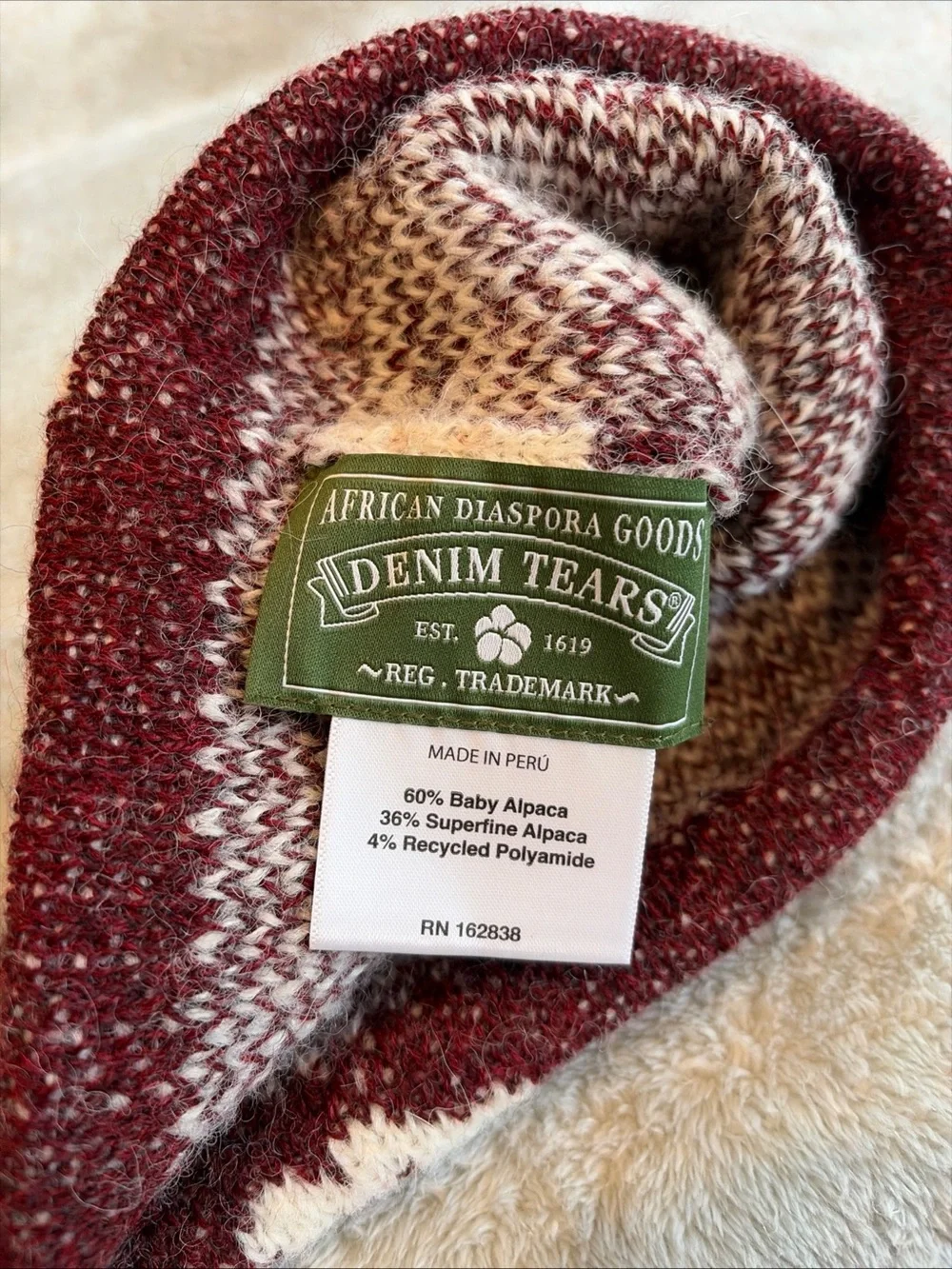 Denim Tears Cotton Wreath Maroon White Beanie Hat Winter Floral Peru Alpaca